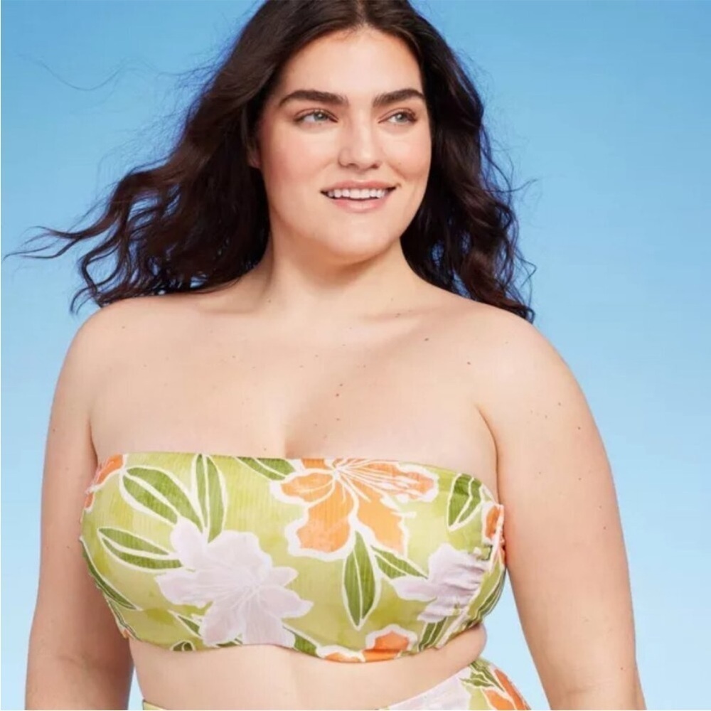 Shade & Shore Green Floral Bandeau Bikini Top